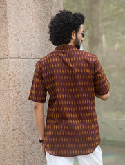 Ikat Hand Woven Soft Cotton Shirt - Brown Summer