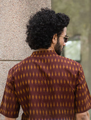Ikat Hand Woven Soft Cotton Shirt - Brown Summer