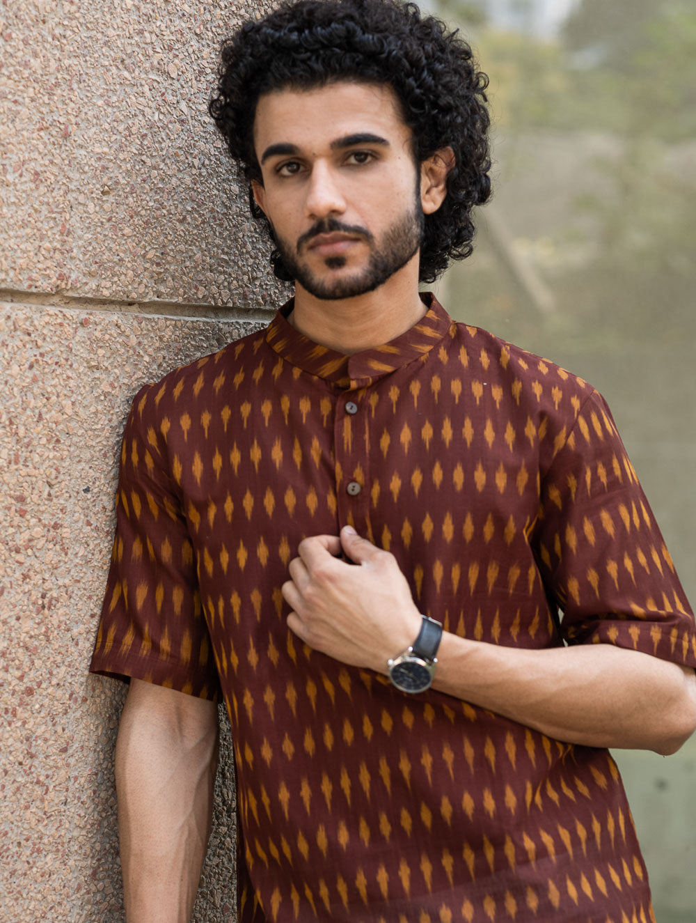 Ikat Hand Woven Soft Cotton Shirt - Brown Summer