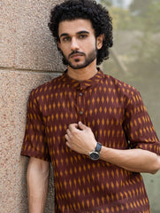 Ikat Hand Woven Soft Cotton Shirt - Brown Summer