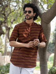 Ikat Hand Woven Soft Cotton Shirt - Brown Summer