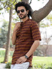 Ikat Hand Woven Soft Cotton Shirt - Brown Summer