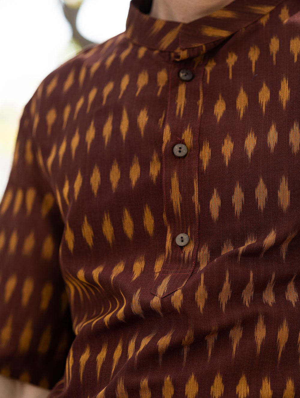 Ikat Hand Woven Soft Cotton Shirt - Brown Summer
