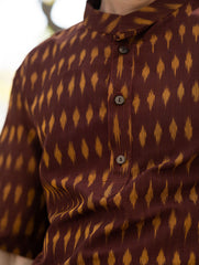 Ikat Hand Woven Soft Cotton Shirt - Brown Summer
