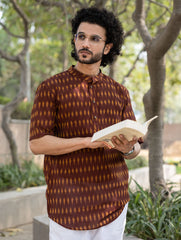 Ikat Hand Woven Soft Cotton Shirt - Brown Summer