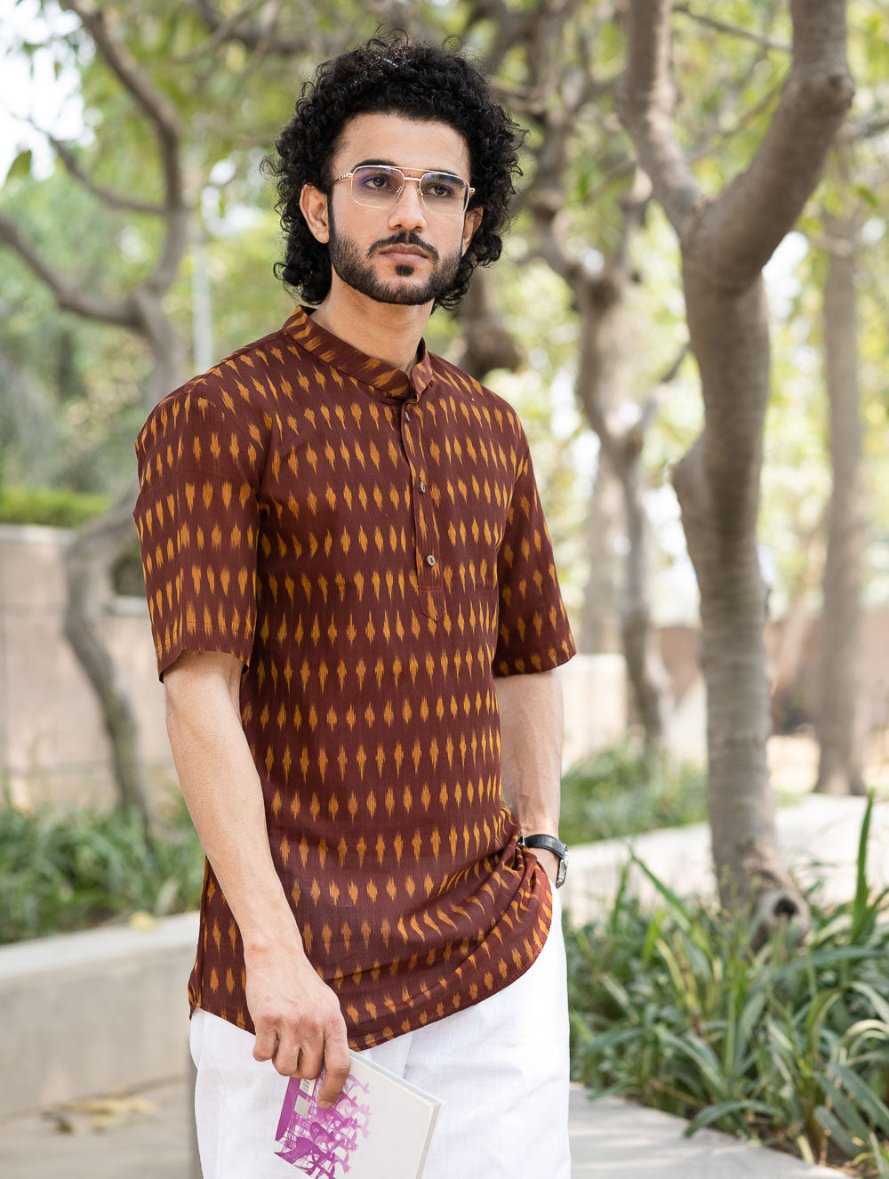 Ikat Hand Woven Soft Cotton Shirt - Brown Summer