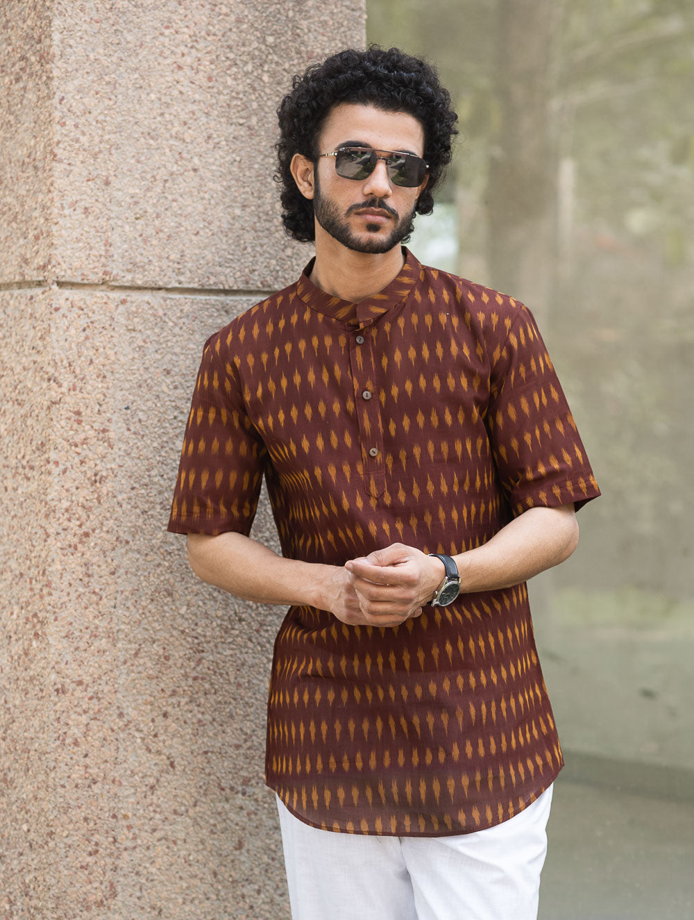 Ikat Hand Woven Soft Cotton Shirt - Brown Summer
