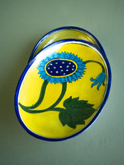 Jaipur Blue Pottery Oval Serving Plates - Yellow Sunflowers (Set of 2)
