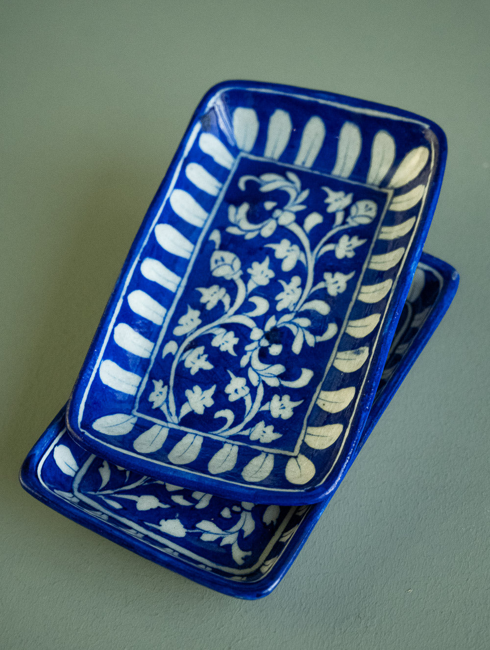 Jaipur Blue Pottery Serving Dishes / Trays - Royal Blue Rectangles (Set of 2)