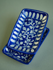 Jaipur Blue Pottery Serving Dishes / Trays - Royal Blue Rectangles (Set of 2)
