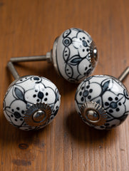 Jaipur Blue Pottery Door Knobs - Black Flora (Set of 2)