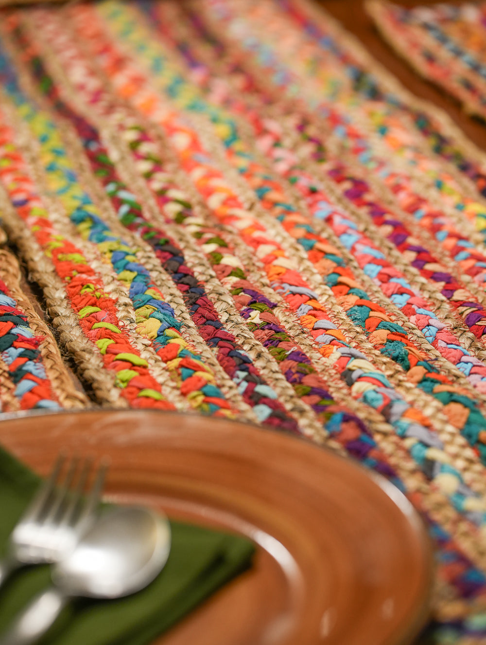 Jute & Fabric Table Mats & Runner (Set of 7)