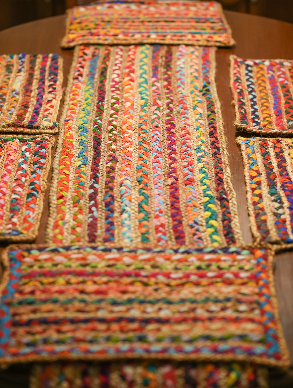 Jute & Fabric Table Mats & Runner (Set of 7)
