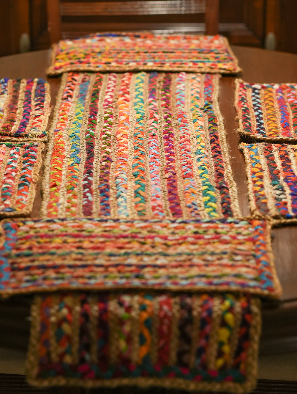 Jute & Fabric Table Mats & Runner (Set of 7)