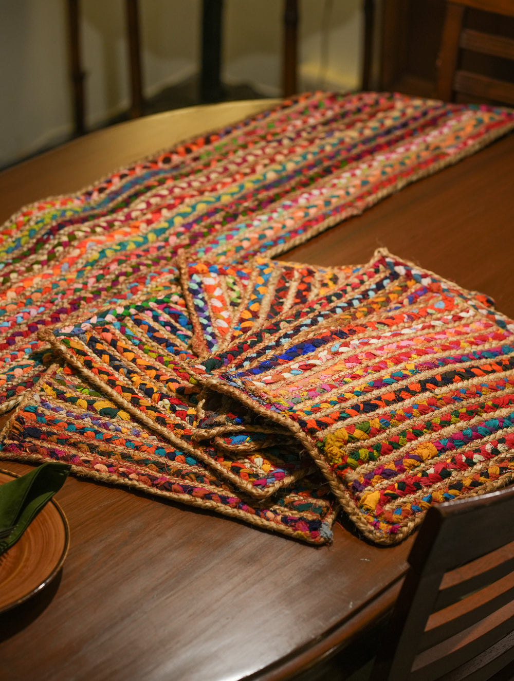 Jute & Fabric Table Mats & Runner (Set of 7)