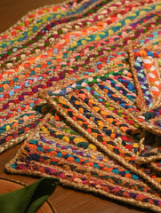 Jute & Fabric Table Mats & Runner (Set of 7)