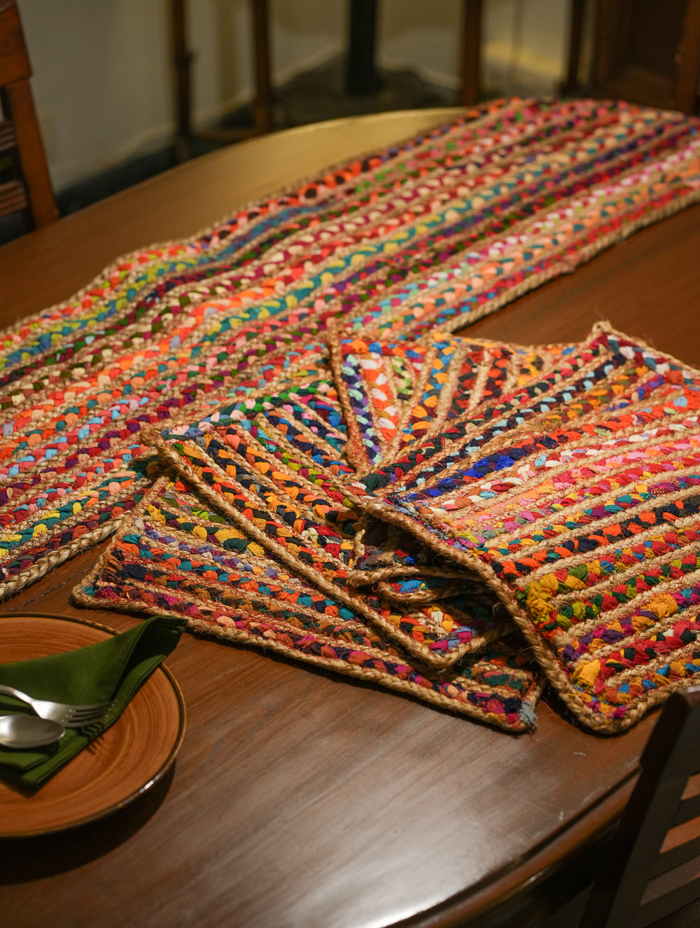 Jute & Fabric Table Mats & Runner (Set of 7)