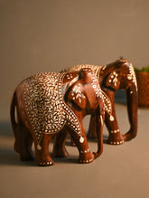 Wooden Inlay Craft Curio- Elephant pair (Set of 2)