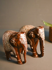 Wooden Inlay Craft Curio- Elephant pair (Set of 2)