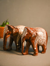 Wooden Inlay Craft Curio- Elephant pair (Set of 2)
