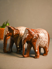 Wooden Inlay Craft Curio- Elephant pair (Set of 2)