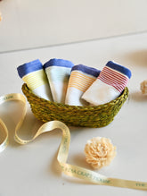 Handwoven Soft Kerala Cotton Kitchen-to-Coast Towels Gift Set in Sabai Grass Basket - Sunlit Stripes (Set of 5)