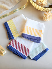 Handwoven Soft Kerala Cotton Kitchen-to-Coast Towels Gift Set in Sabai Grass Basket - Sunlit Stripes (Set of 5)