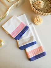 Handwoven Soft Kerala Cotton Kitchen-to-Coast Towels Gift Set in Sabai Grass Basket - Twilight Citrus (Set of 4)