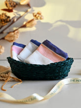 Handwoven Soft Kerala Cotton Kitchen-to-Coast Towels Gift Set in Sabai Grass Basket - Twilight Citrus (Set of 4)