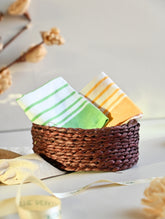 Handwoven Soft Kerala Cotton Kitchen-to-Coast Towels Gift Set in Sabai Grass Basket - Meadow Light (Set of 3)