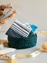 Handwoven Soft Kerala Cotton Kitchen-to-Coast Towels Gift Set in Sabai Grass Basket - Earth & Sky (Set of 4)