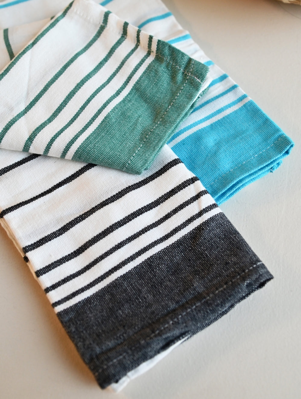 Handwoven Soft Kerala Cotton Kitchen-to-Coast Towels Gift Set in Sabai Grass Basket - Earth & Sky (Set of 4)