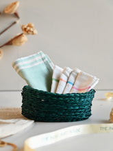 Handwoven Soft Kerala Cotton Kitchen-to-Coast Towels Gift Set in Sabai Grass Basket - Mint Whisper (Set of 6)
