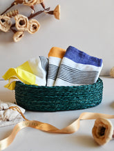 Handwoven Soft Kerala Cotton Kitchen-to-Coast Towels Gift Set in Sabai Grass Basket - Coastal Pop (Set of 4)