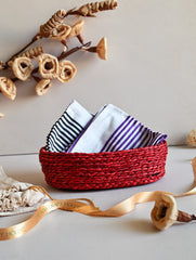 Handwoven Soft Kerala Cotton Kitchen-to-Coast Towels Gift Set in Sabai Grass Basket - Coral Tide (Set of 3)
