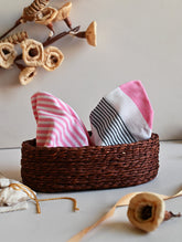 Handwoven Soft Kerala Cotton Kitchen-to-Coast Towels Gift Set in Sabai Grass Basket - Rosewood Blush (Set of 3)