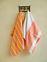 Handwoven Soft Kerala Cotton Kitchen-to-Coast Towels Gift Set in Sabai Grass Basket - Coral Reef (Set of 3)