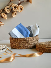 Handwoven Soft Kerala Cotton Kitchen-to-Coast Towels Gift Set in Sabai Grass Basket - Classic Contrast (Set of 3)