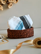 Handwoven Soft Kerala Cotton Kitchen-to-Coast Towels Gift Set in Sabai Grass Basket - Teal Contrast (Set of 3)