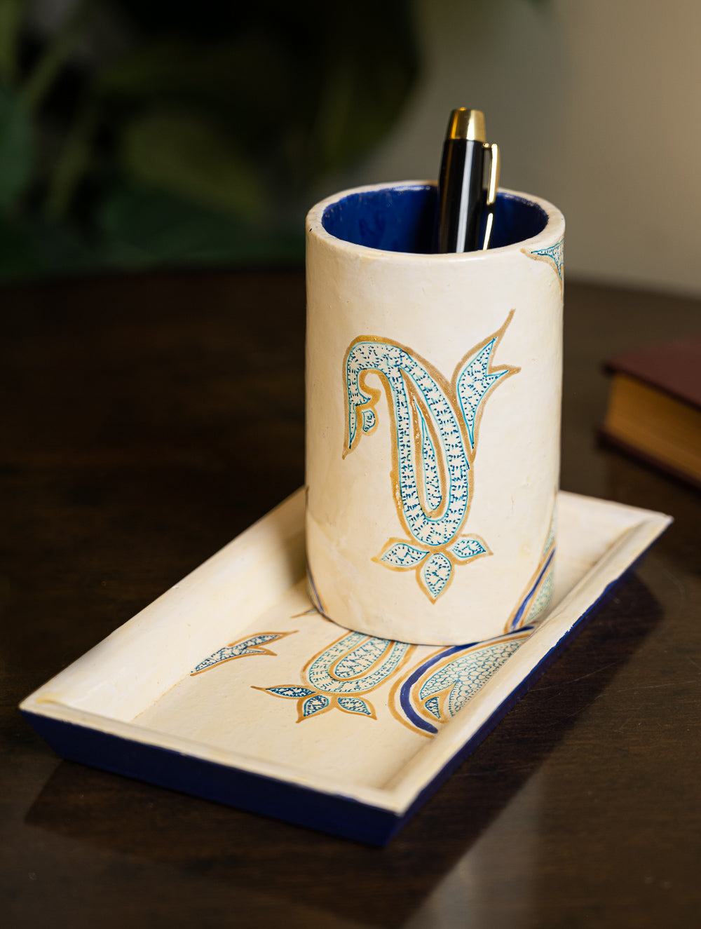 Kashmiri Art Desk Set - Beige Paisley