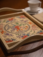 Kashmiri Art Tray - Beige Floral
