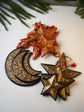 Kashmiri Art Xmas Decorations - Black & Gold Medley (Set of 9)