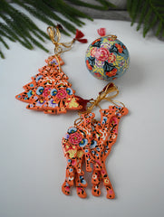 Kashmiri Art Xmas Decorations - Orange Florals (Set of 13)