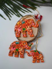Kashmiri Art Xmas Decorations - Orange Flowers (Set of 9)