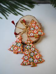 Kashmiri Art Xmas Decorations - Orange & Gold Flora (Set of 9)