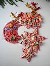 Kashmiri Art Xmas Decorations - Pink Floral Medley (Set of 9)