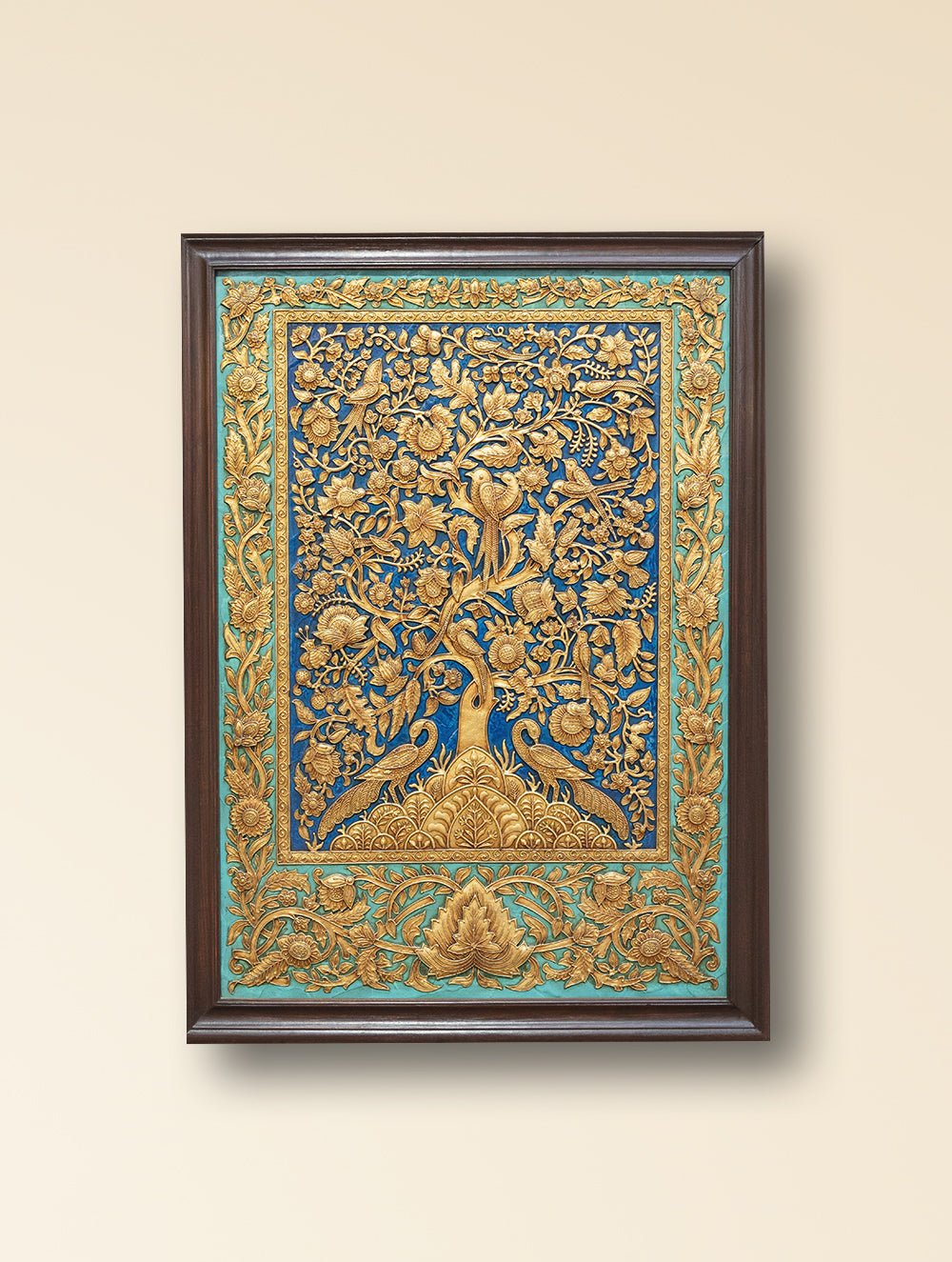 Large Hand-rendered Stone Dust Painting - Noor-e-Bagh (Framed 35" x 24")