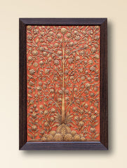 Large Hand-rendered Stone Dust Painting - Sona Vriksha (Framed 24" x 18")