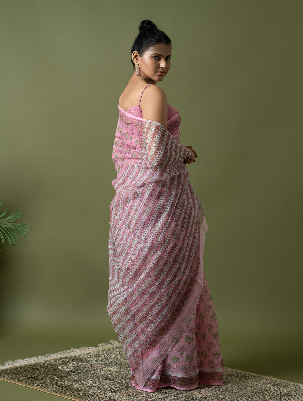 Light & Breezy. Sanganeri Hand Block Printed Kota Doria - Pink Flora