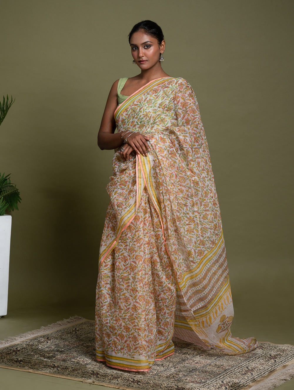 Light & Breezy. Sanganeri Hand Block Printed Kota Doria - Summer Flora